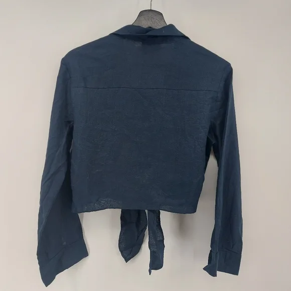 Tuckernuck Navy Linen Tie-Front Rebecca Shirt Size XS - Picture 5 of 5
